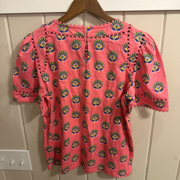 NWT Women’s Boden Pink Floral Top with Pom Pom Trim, Size 8 - Picture 7 of 9